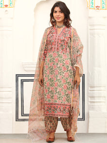 Jashn Vrinda Set Of Kurta Salwar Pants Kota Dupatta