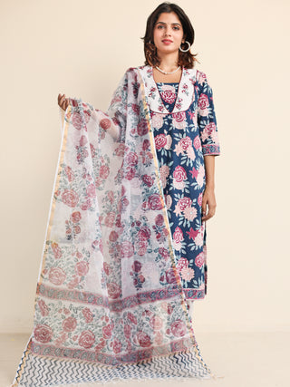 Jashn Falguni Set Of Kurta Pants Kota Doria Dupatta