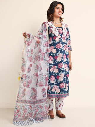 Jashn Falguni Set Of Kurta Pants Kota Doria Dupatta