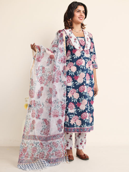 Jashn Falguni Set Of Kurta Pants Kota Doria Dupatta