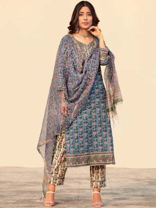 Megha Samah Set Of Kurta Pant Kota Dupatta