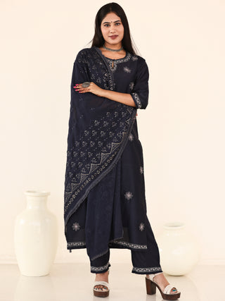 Utsav Shyla Set Of Chanderi Silk Kurta Pants Dupatta