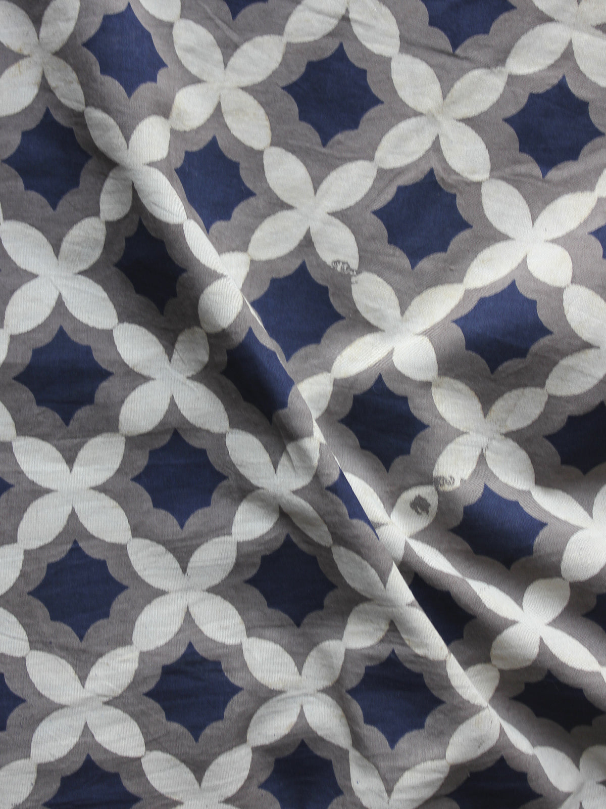 Kashish Ivory Indigo Hand Block Printed Cotton Fabric Per Meter - F001F875