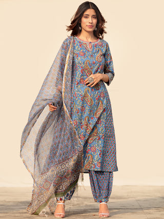 Megha Anjum Set Of Kurta Salwar Pants Kota Dupatta