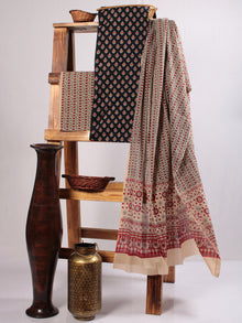 Black Ivory Red Hand Block Printed Suit Set (Set of 3) - SU01HB478