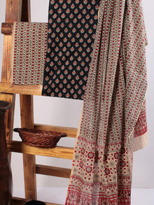 Black Ivory Red Hand Block Printed Suit Set (Set of 3) - SU01HB478