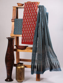 Red Indigo Black Ivory Hand Block Printed Suit Set (Set of 3) - SU01HB479