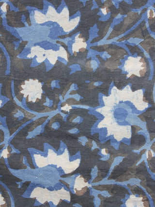 Indigo Ivory Grey Hand Block Printed Cotton Fabric Per Meter - F001F877