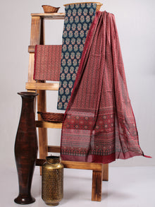 Indigo Maroon Black Ivory Hand Block Printed Suit Set (Set of 3) - SU01HB480