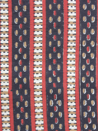 Black Red Mustard Ivory Hand Block Printed Cotton Fabric Per Meter - F001F878