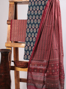 Indigo Maroon Black Ivory Hand Block Printed Suit Set (Set of 3) - SU01HB480