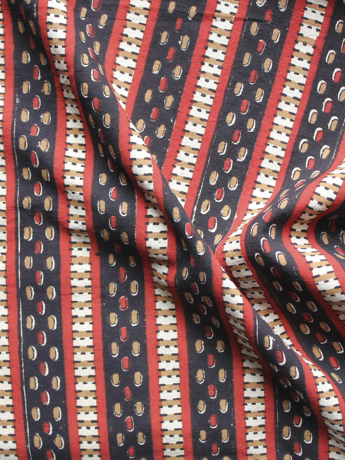 Black Red Mustard Ivory Hand Block Printed Cotton Fabric Per Meter - F001F878