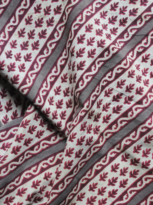 Maroon Ivory Kashish Hand Block Printed Cotton Fabric Per Meter - F001F879