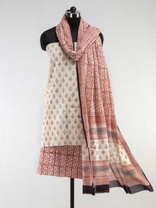White Red Black Bagh Hand Block Printed Cotton Suit-Salwar Fabric With Dupatta (Set of 3) - SU01HB404
