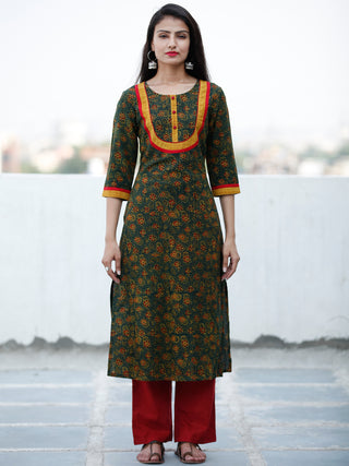 Green Yellow Black Maroon Ajrakh Hand Block Printed Kurta - K151F1674