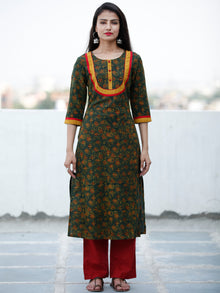 Green Yellow Black Maroon Ajrakh Hand Block Printed Kurta - K151F1674