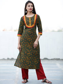 Green Yellow Black Maroon Ajrakh Hand Block Printed Kurta - K151F1674