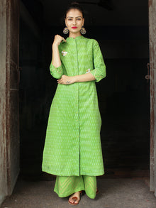 Parrot Green Hand Woven Ikat Embroidered Kurta & Pants (Set of 2) - SS01F1746