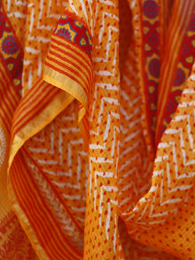 Orange Ivory Kota Silk Hand Black Printed Dupatta With Ajrakh Printed Stitched Border  - D04170127