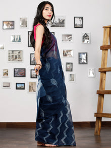 Indigo Ivory Hand Shibori Dyed Kota Doria Saree in Natural Colors - S031702846