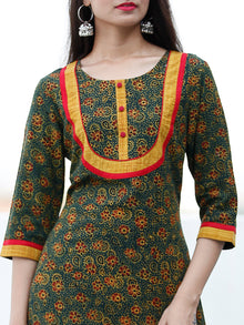 Green Yellow Black Maroon Ajrakh Hand Block Printed Kurta - K151F1674