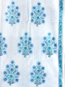 White Green Indigo  Hand Block Printed Cotton Suit-Salwar Fabric With Chiffon Dupatta (Set of 3) - SU01HB422