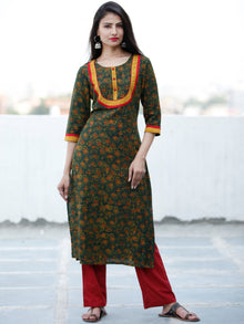 Green Yellow Black Maroon Ajrakh Hand Block Printed Kurta - K151F1674