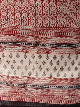 White Red Black Bagh Hand Block Printed Cotton Suit-Salwar Fabric With Dupatta (Set of 3) - SU01HB404
