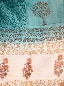 Peach Teal Blue Chanderi Block Printed Suit Set - Set of 3  - SS01F001
