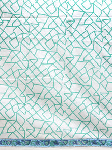 White Green Indigo  Hand Block Printed Cotton Suit-Salwar Fabric With Chiffon Dupatta (Set of 3) - SU01HB422