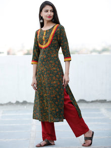 Green Yellow Black Maroon Ajrakh Hand Block Printed Kurta - K151F1674