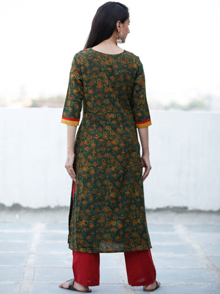 Green Yellow Black Maroon Ajrakh Hand Block Printed Kurta - K151F1674