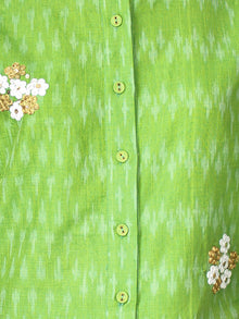 Parrot Green Hand Woven Ikat Embroidered Kurta & Pants (Set of 2) - SS01F1746