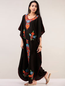 Black Aari Embroidered Kashmere Free Size Kaftan  - K12K029