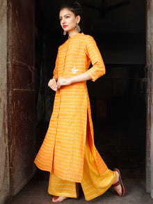 Mustard Yellow Silk Cotton Ikat Embroidered Kurta & Pants (Set of 2) - SS01F1747