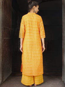 Mustard Yellow Silk Cotton Ikat Embroidered Kurta & Pants (Set of 2) - SS01F1747