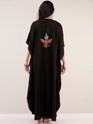 Black Aari Embroidered Kashmere Free Size Kaftan  - K12K029