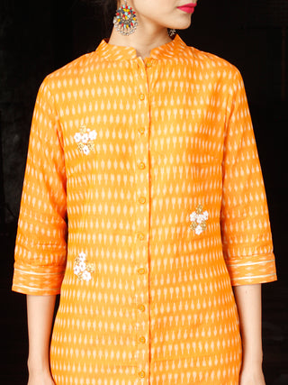 Mustard Yellow Silk Cotton Ikat Embroidered Kurta & Pants (Set of 2) - SS01F1747