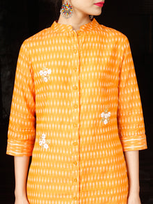 Mustard Yellow Silk Cotton Ikat Embroidered Kurta & Pants (Set of 2) - SS01F1747