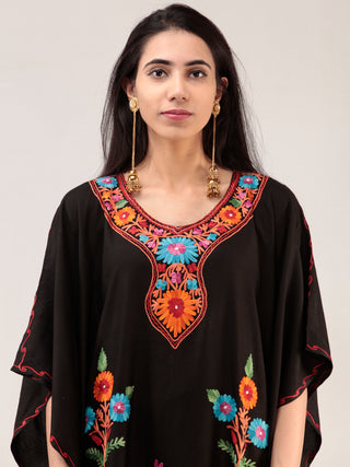 Black Aari Embroidered Kashmere Free Size Kaftan  - K12K029