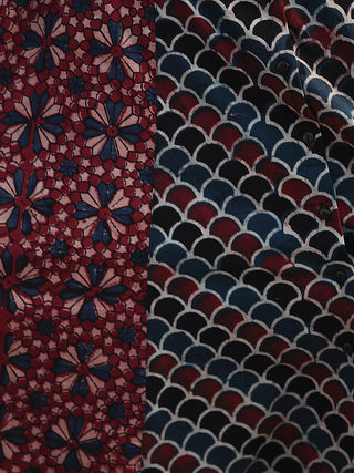 Cherry Red Black Indigo Hand Printed Ajrakh Kurta With Collar - K55F1184