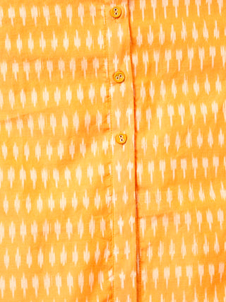 Mustard Yellow Silk Cotton Ikat Embroidered Kurta & Pants (Set of 2) - SS01F1747