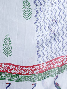 White Blue Coral Cotton Block Printed Suit - Set of 3 - SS01F010