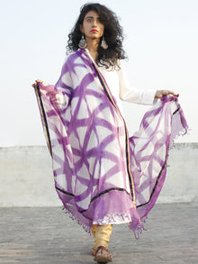 Purple White Kota Silk Hand Black Printed Dupatta With Ajrakh Printed Stitched Border - D04170137