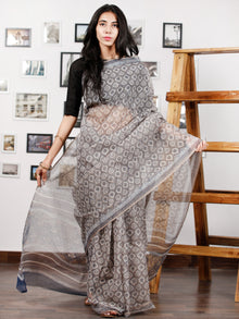 Kashish Ivory Blue Hand Block Printed Kota Doria Saree in Natural Colors - S031702856