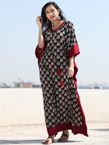 Black Maroon OffWhite Hand Block Printed Kaftan - K127F997