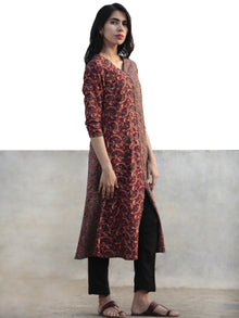 Marron Light Brown  Black Indigo Hand Printed Ajrakh Kurta - K56F1190