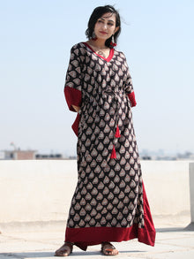 Black Maroon OffWhite Hand Block Printed Kaftan - K127F997