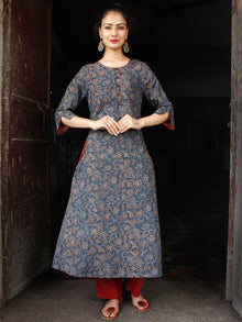 Indigo Maroon Hand Block Printed Cotton Long Ajrakh Kurta With Pockets - K158F1768