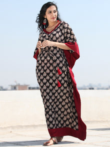 Black Maroon OffWhite Hand Block Printed Kaftan - K127F997